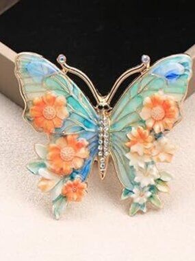 Colorful Butterfly Enamel Brooch Lapel Pin Elegant Jewelry Rhinestones